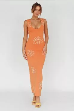 Indi Luxe Sunland Knit Maxi Dress Flower Tangerine
