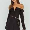 Angel Biba Tamra Long Sleeve Off-Shoulder Zip Dress Black