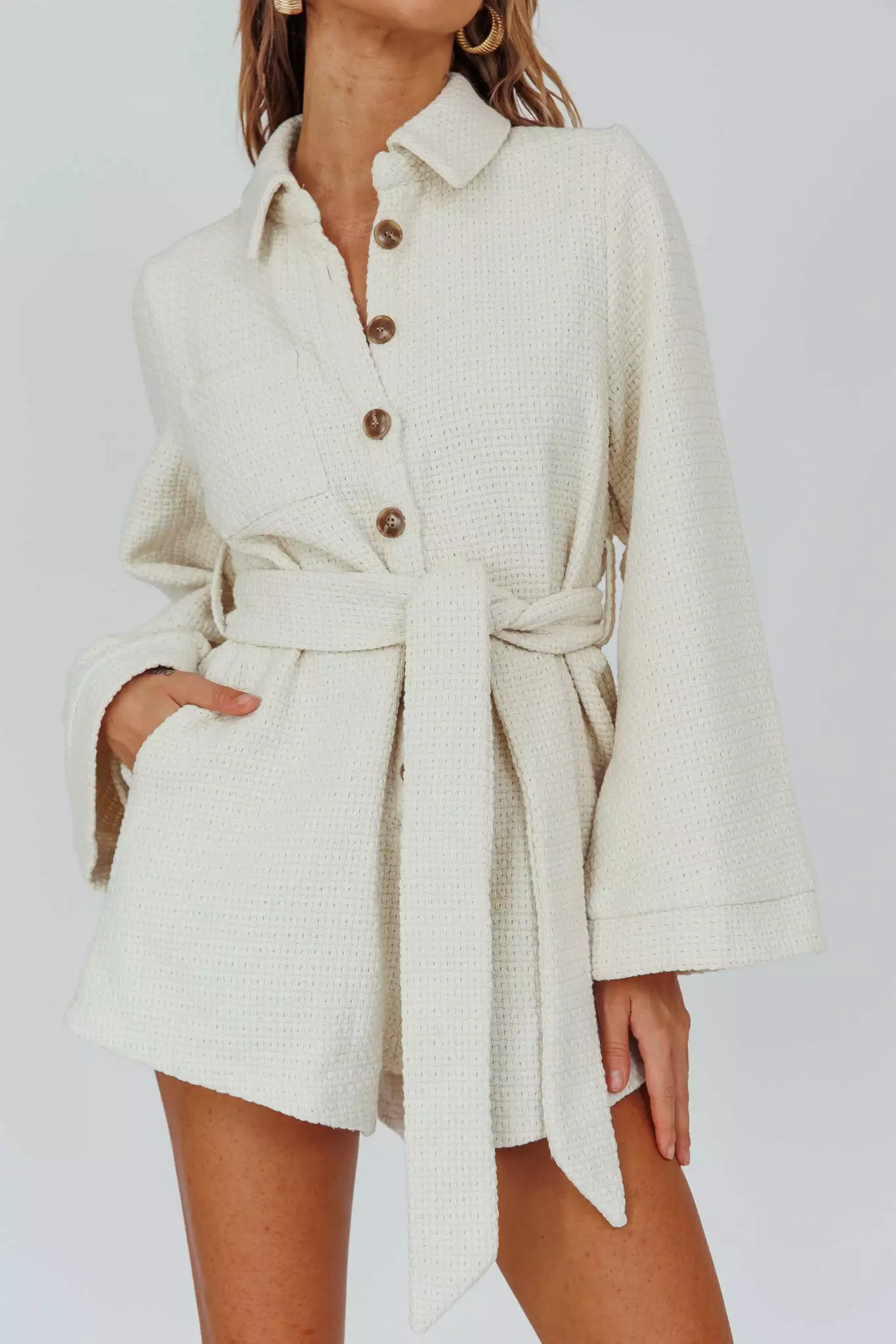 INDIKAH Cy Long Sleeve Knit Romper Cream - Image 4