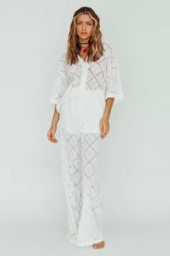 Indi Luxe Abraya Lace Overlay Pants White