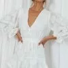Live Free Button-Up Bodice Long Sleeve Romper White