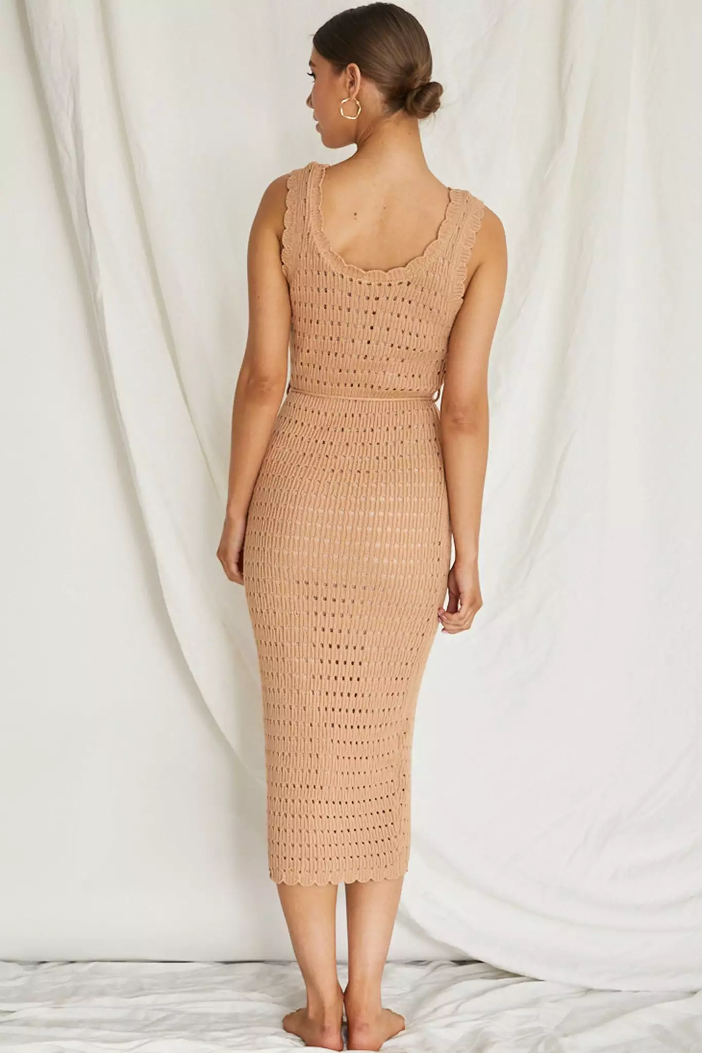 INDIKAH Wander Lust Crochet Midi Dress Mocha - Image 5