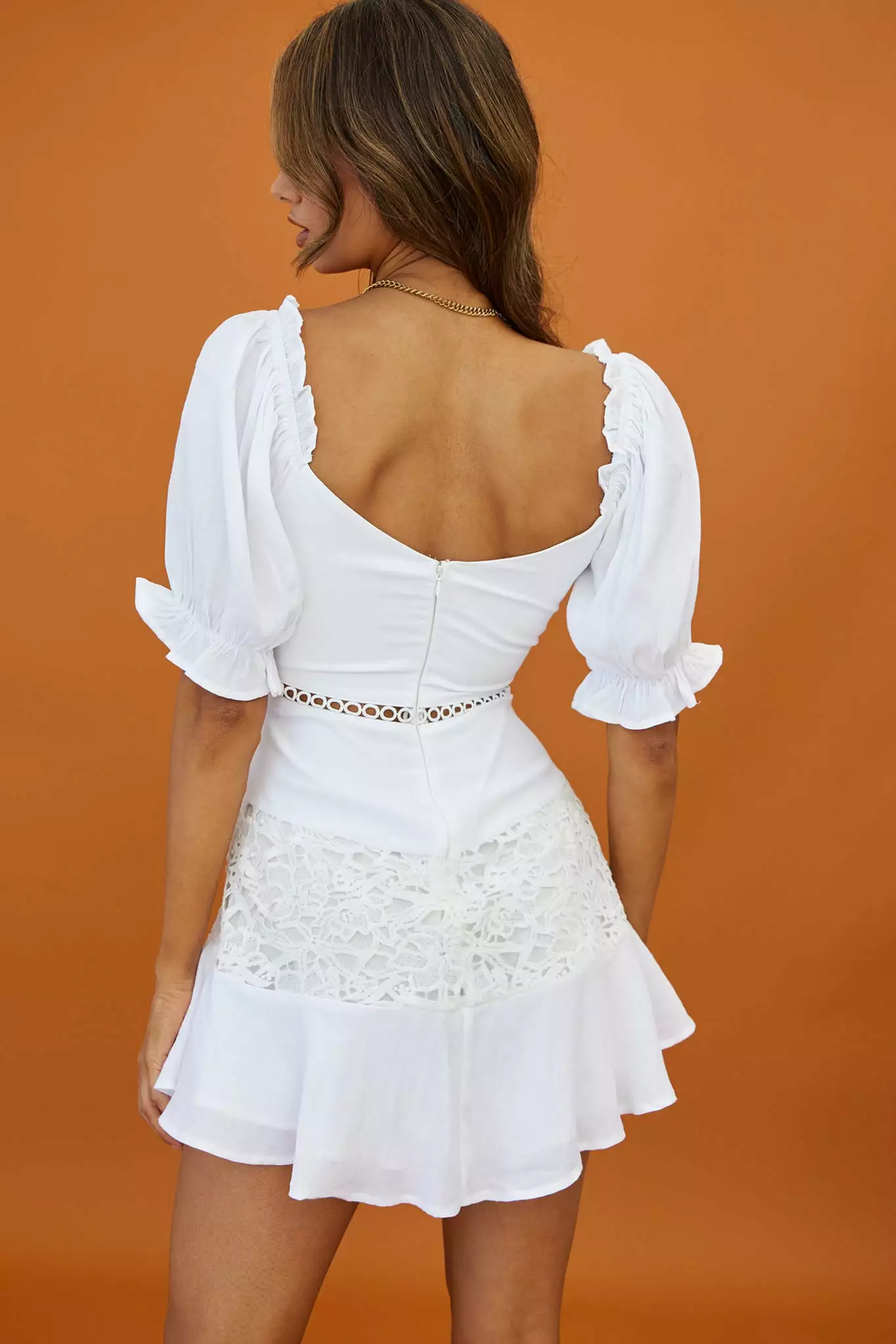 Selfie Leslie Making Moves Lace-Up Bust Puff Sleeve Dress White - Image 2