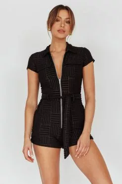 Mika&Gala California Girl Short Sleeve Waist Tie Romper Black