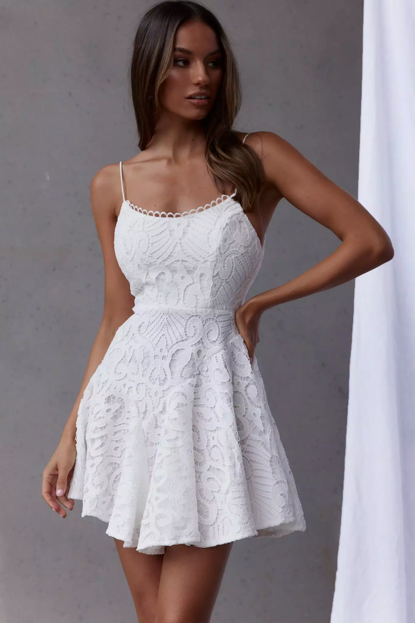 Selfie Leslie Malibu Sunset Lace A-Line Mini Dress White