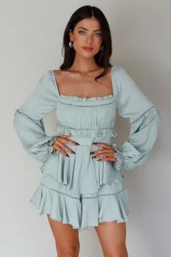 Saints + Secrets Alabama Long Sleeve Satin Romper Pistachio