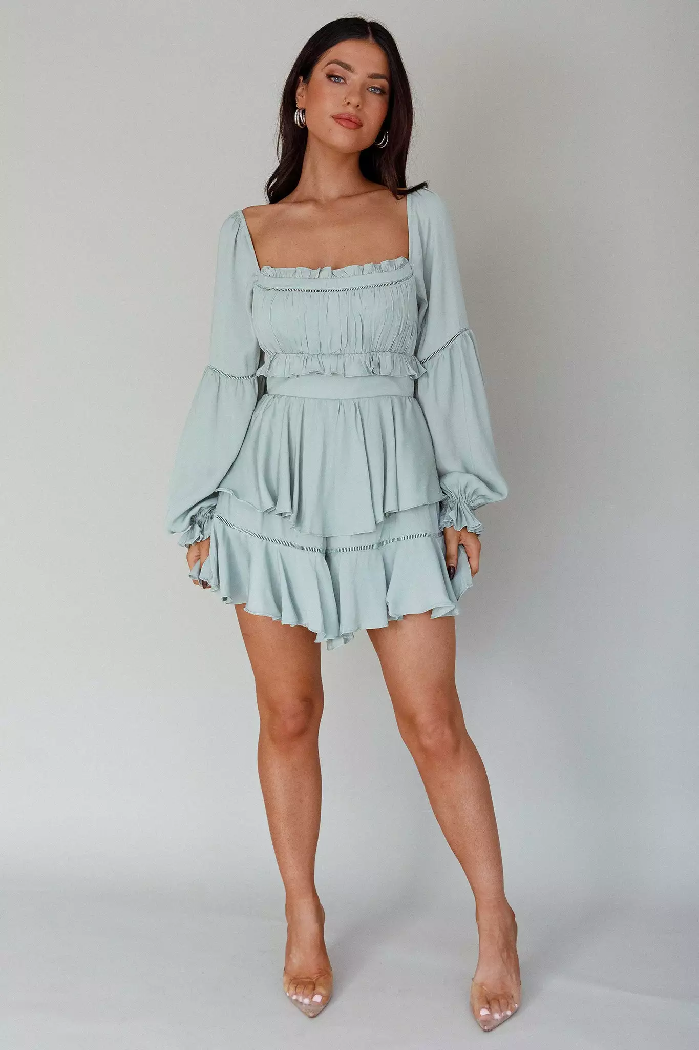 Saints + Secrets Alabama Long Sleeve Satin Romper Pistachio - Image 5