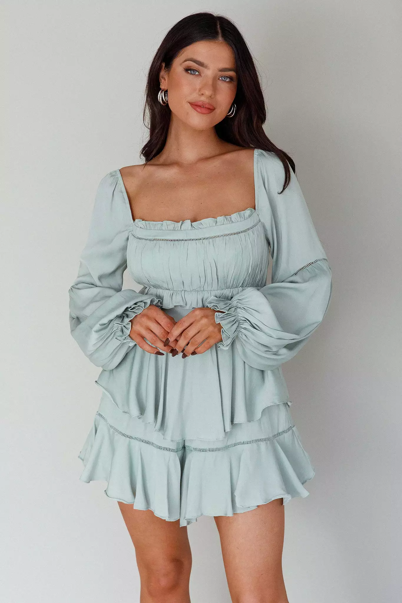 Saints + Secrets Alabama Long Sleeve Satin Romper Pistachio - Image 6