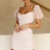 Selfie Leslie Ariarne Puff Sleeve Cut-Out Waist Mini Dress Pink