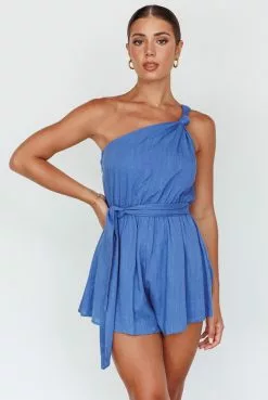 INDIKAH Summer Lover One-Shoulder Romper Blue