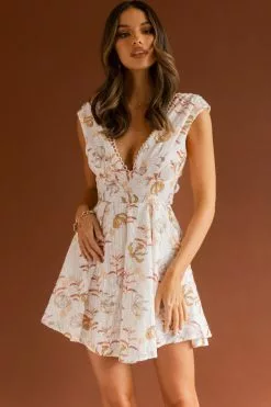 Selfie Leslie Braxton Tied Back Mini Dress Floral Orange