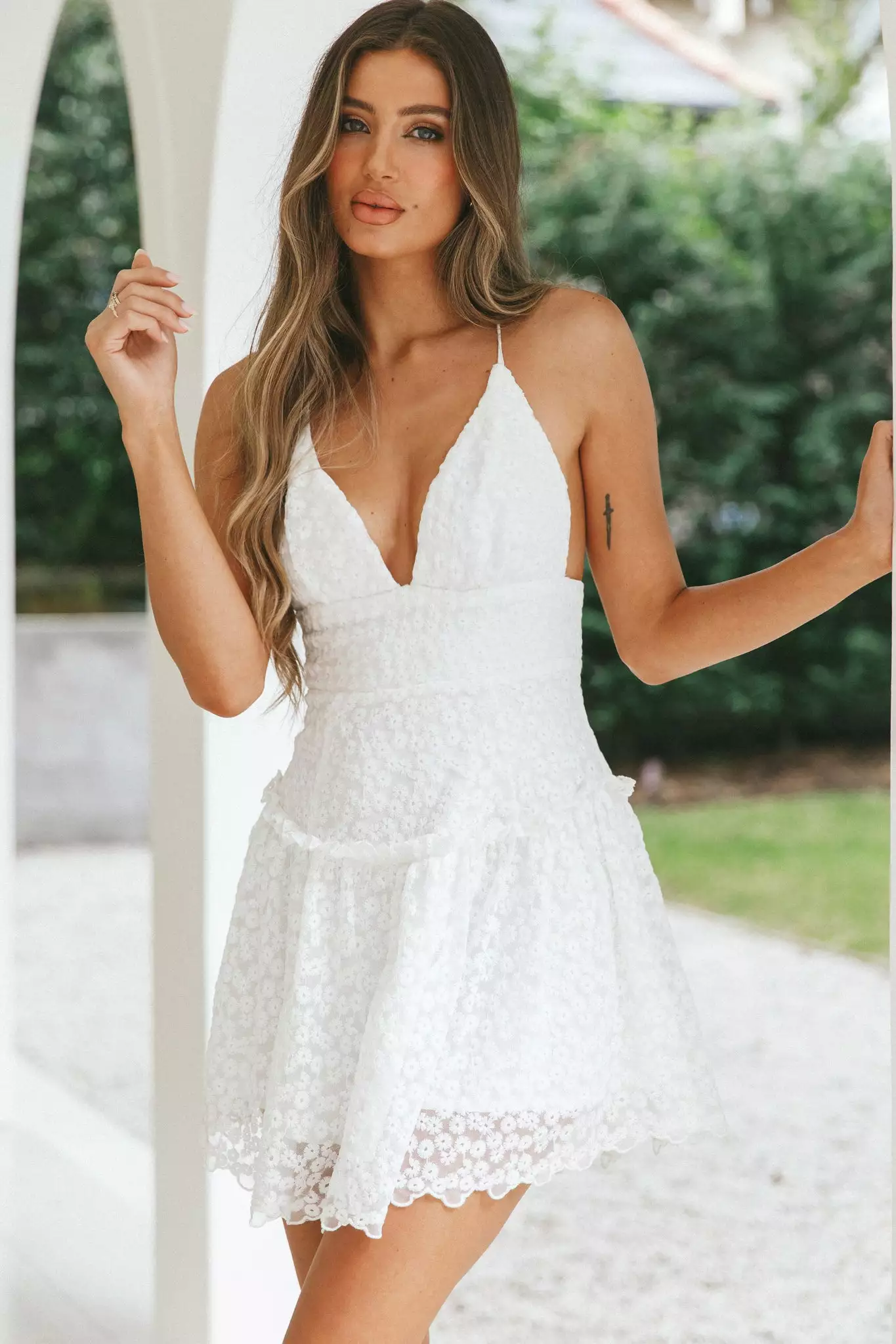 Selfie Leslie Belize Flounce Hem Mini Dress White - Image 2