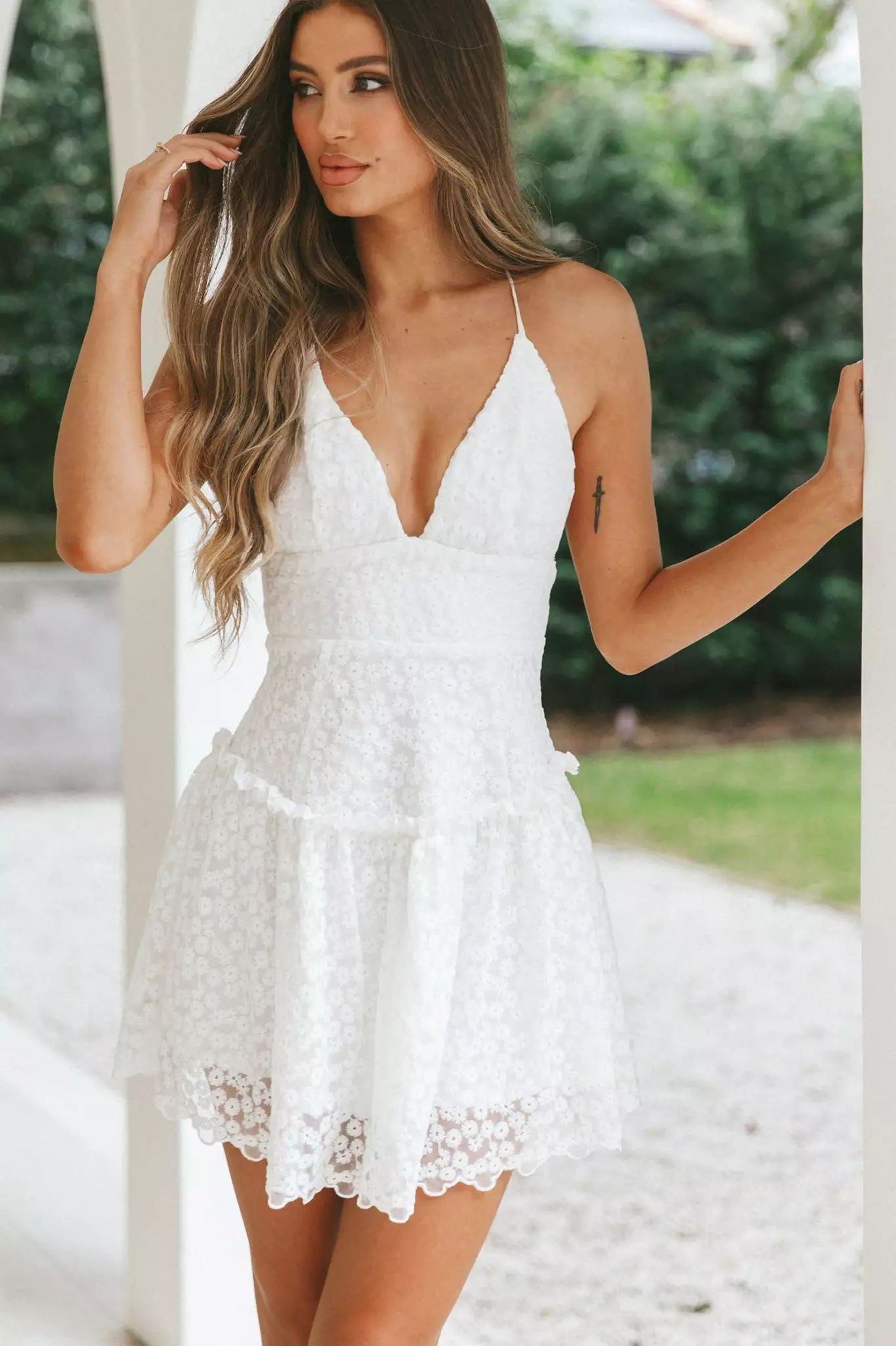Selfie Leslie Belize Flounce Hem Mini Dress White - Image 6