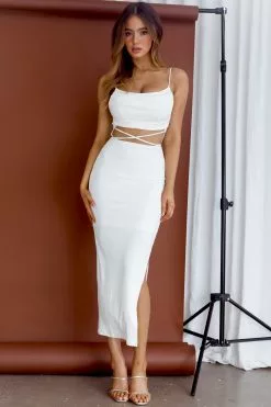 Selfie Leslie Crazy In Love Cowl Neck Cut-Out Waist Midi Dress White