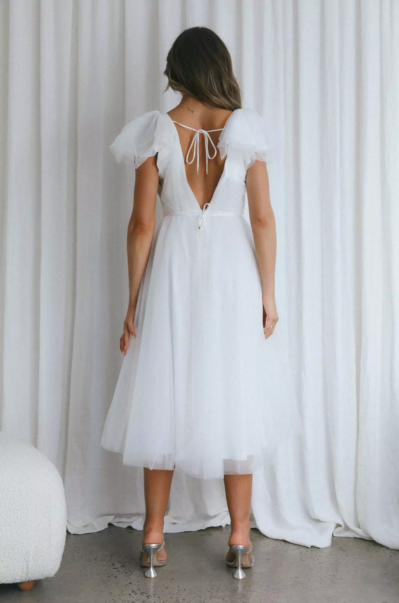 Selfie Leslie Leap Of Faith Frill Shoulder Tulle Midi Dress White - Image 14