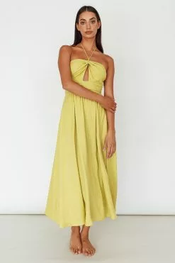Mika&Gala Maravilhosa Keyhole Halter Midi Dress Lime