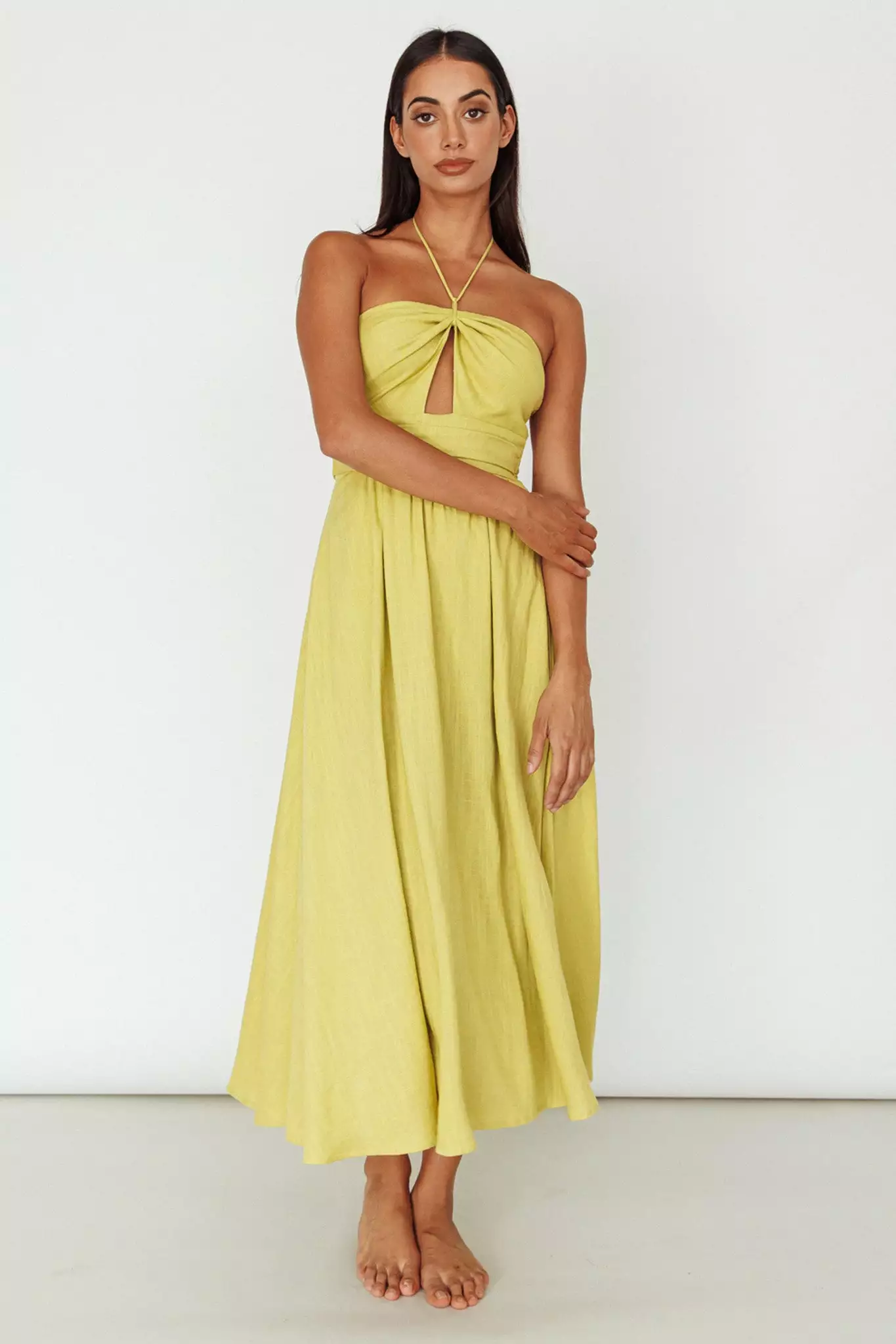 Mika&Gala Maravilhosa Keyhole Halter Midi Dress Lime