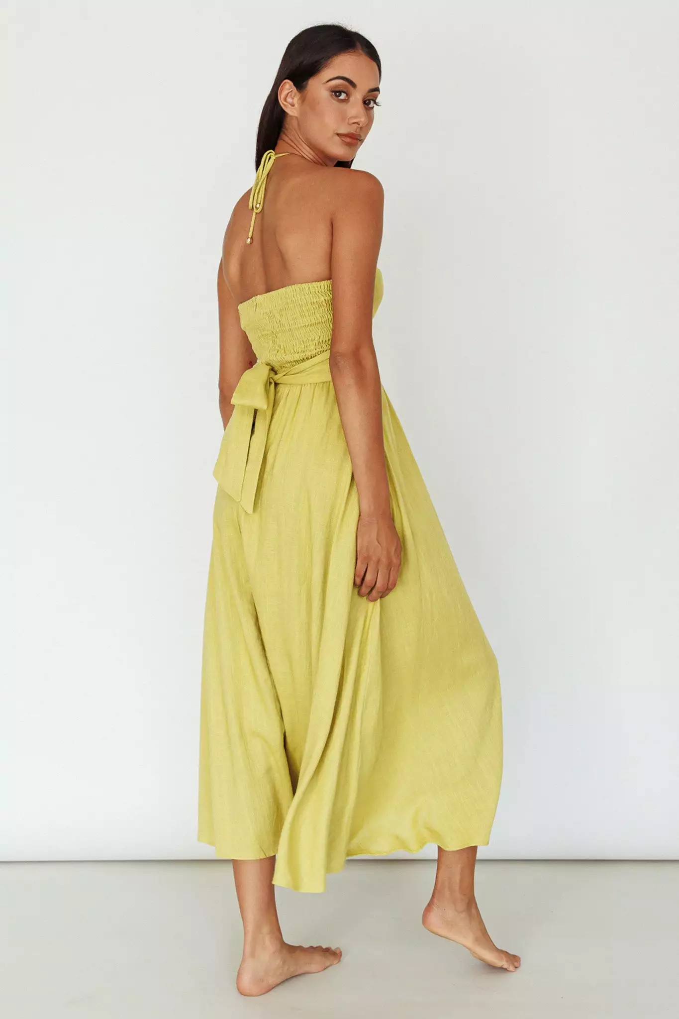 Mika&Gala Maravilhosa Keyhole Halter Midi Dress Lime - Image 2