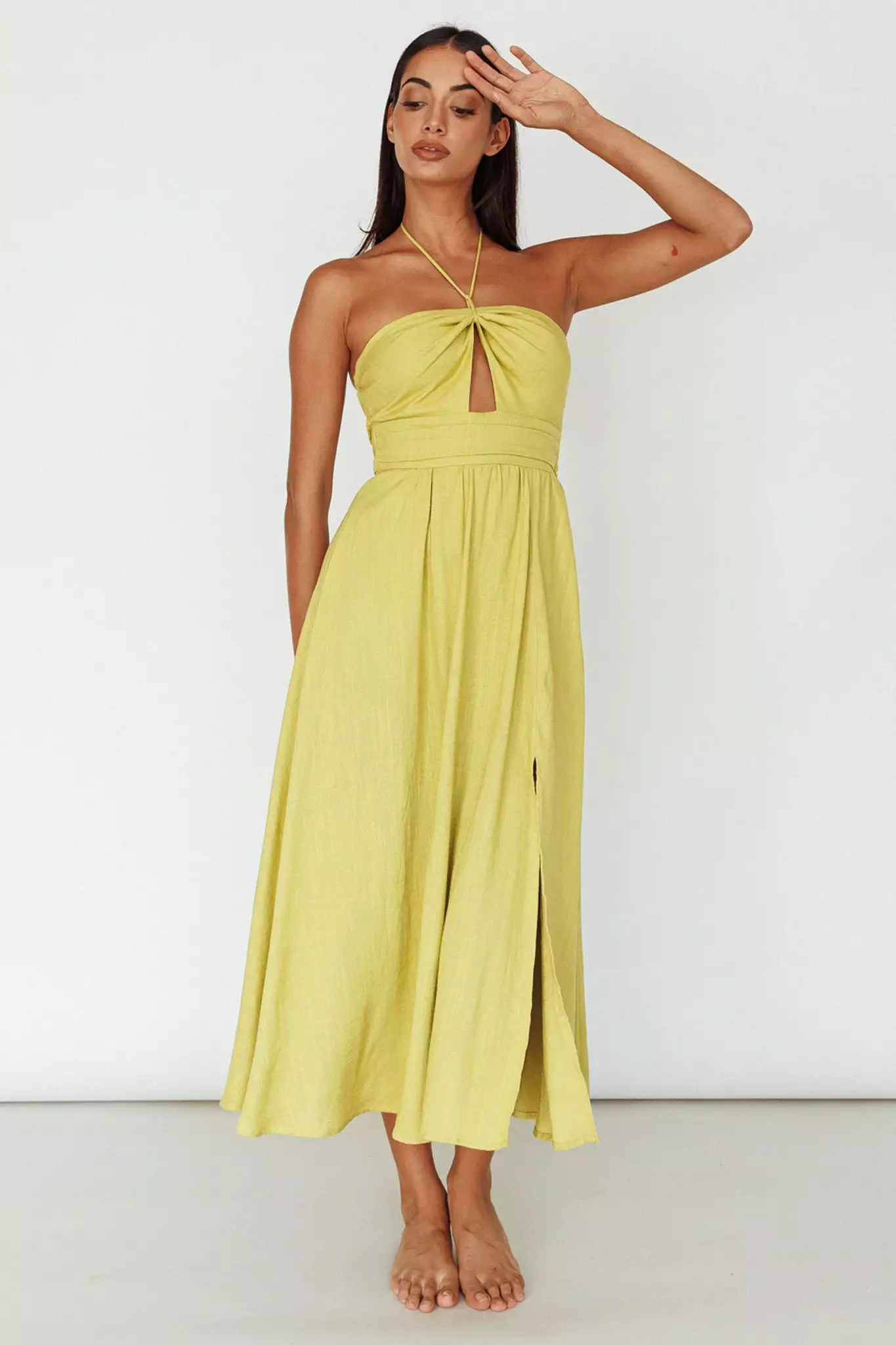 Mika&Gala Maravilhosa Keyhole Halter Midi Dress Lime - Image 5