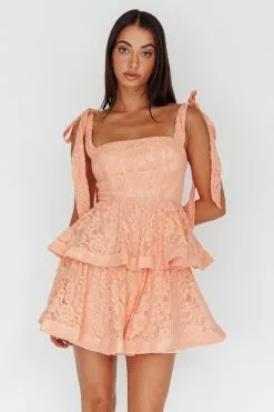 Selfie Leslie Neriah Tied Shoulder Tiered Lace Mini Dress Orange