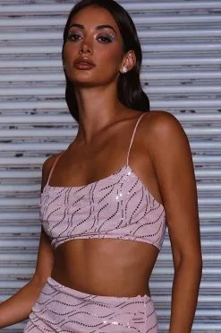 Selfie Leslie Maree Pleated Bust Crop Top Blush