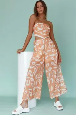 Indi Luxe Randi Wide Leg Pants Leaf Print Mango