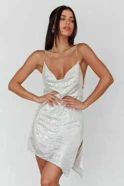 Saints + Secrets Illiana Diamante Strap Sequin Mini Dress Silver Black