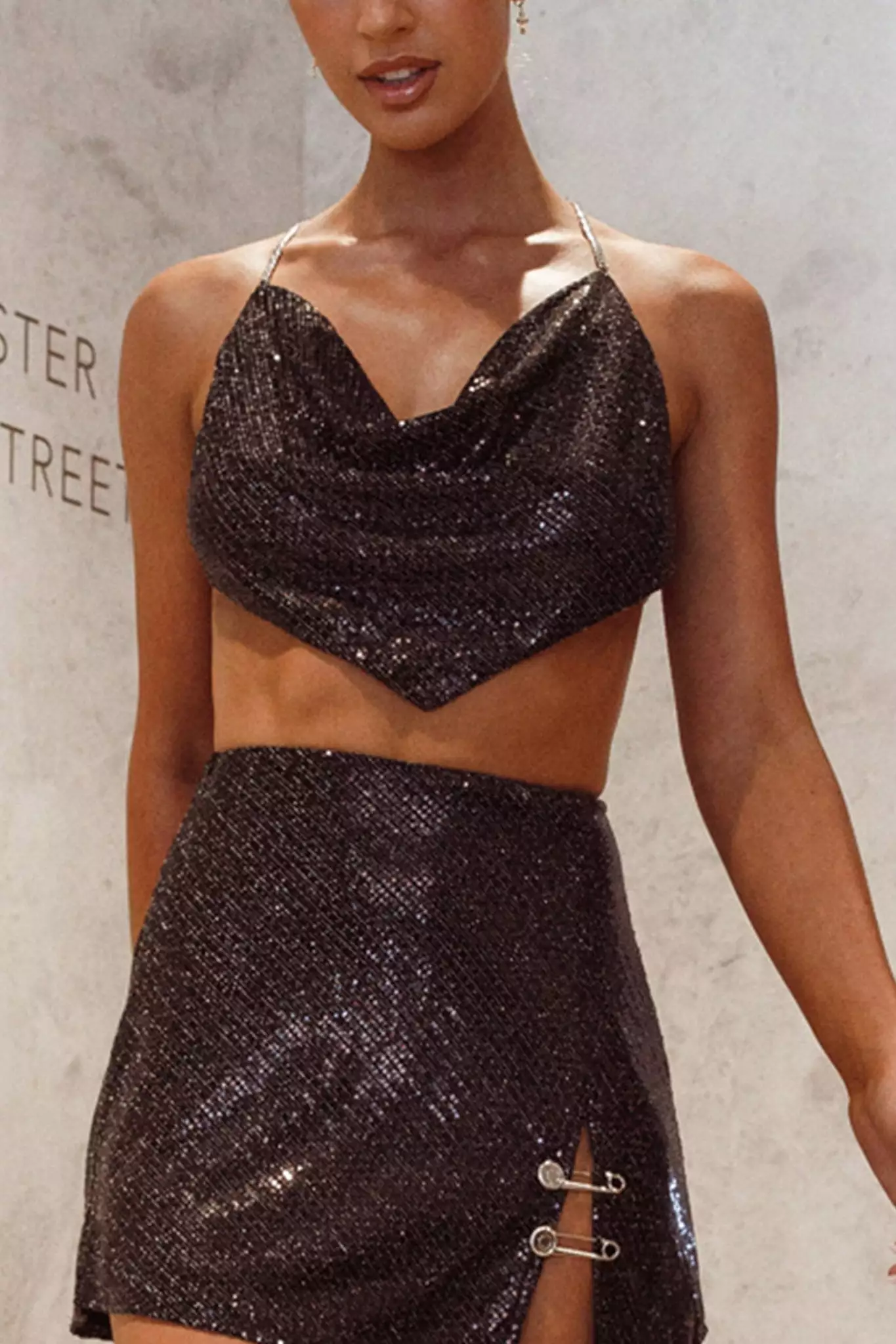 Saints + Secrets Aleigh Chain Strap Crop Top Black - Image 4