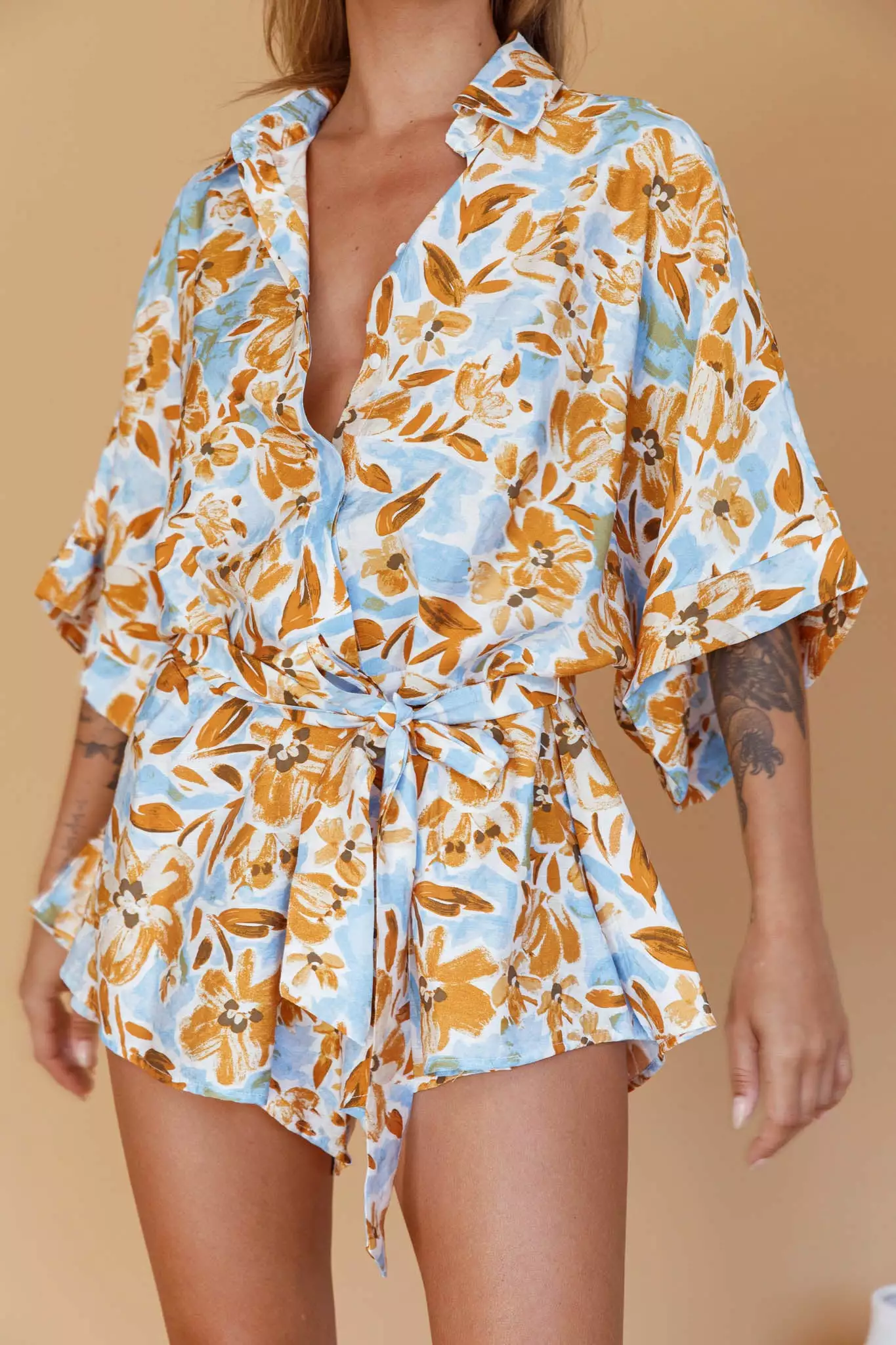 INDIKAH Daytona Beach Button-Up Romper Floral Blue - Image 4