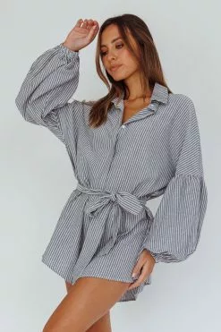 INDIKAH Daytona Beach Long Sleeve Shirt Romper Pinstripe