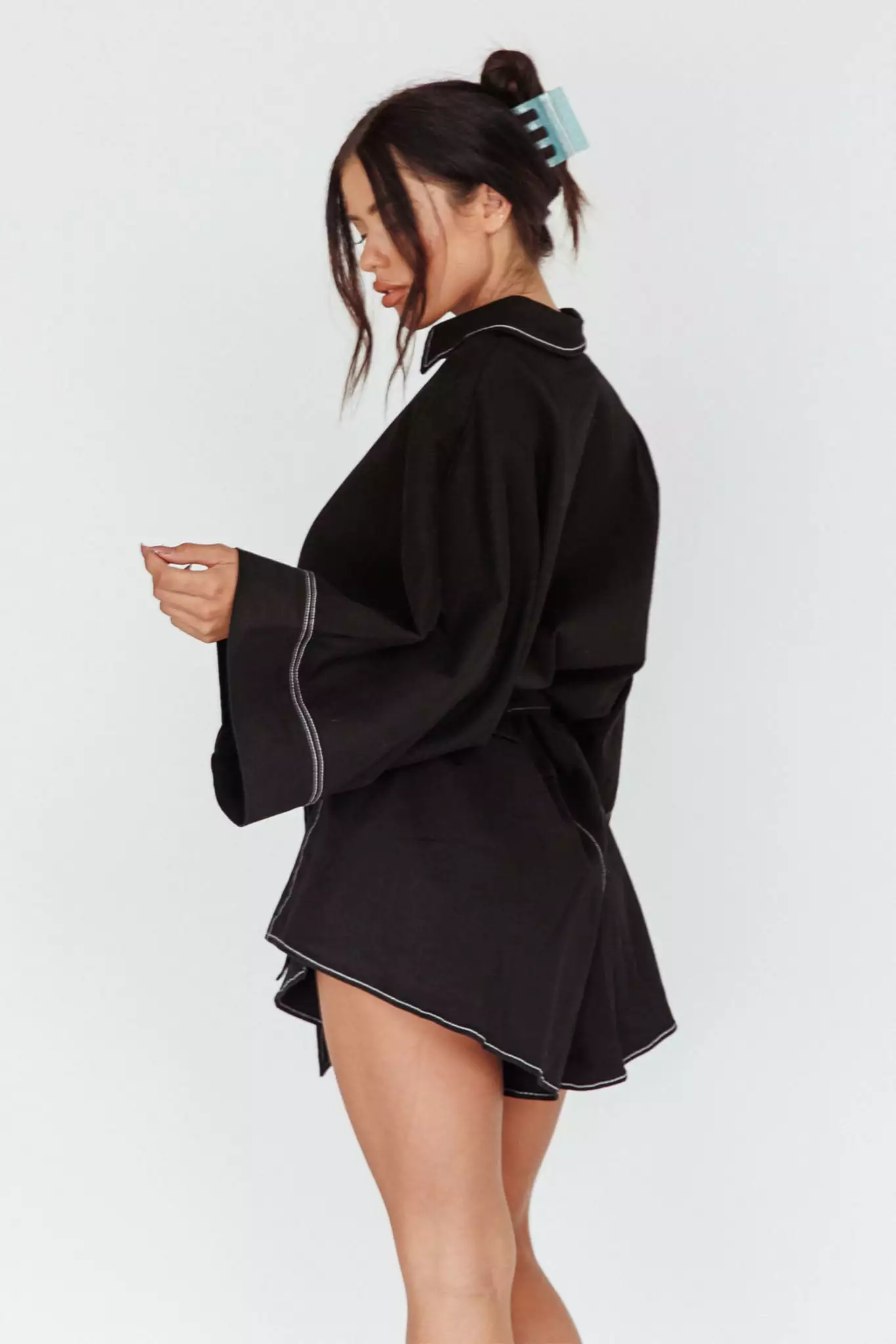 INDIKAH Daytona Beach Long Sleeve Shirt Romper Black - Image 2