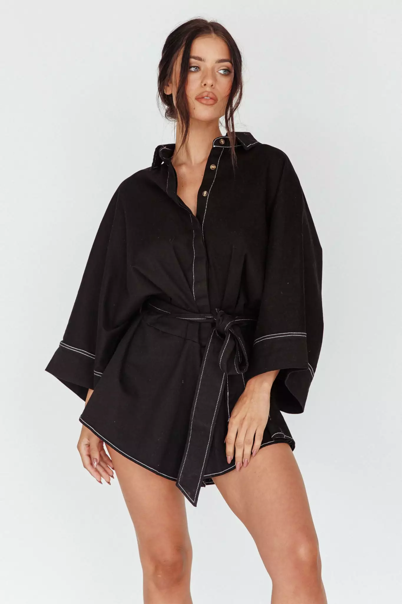 INDIKAH Daytona Beach Long Sleeve Shirt Romper Black - Image 4