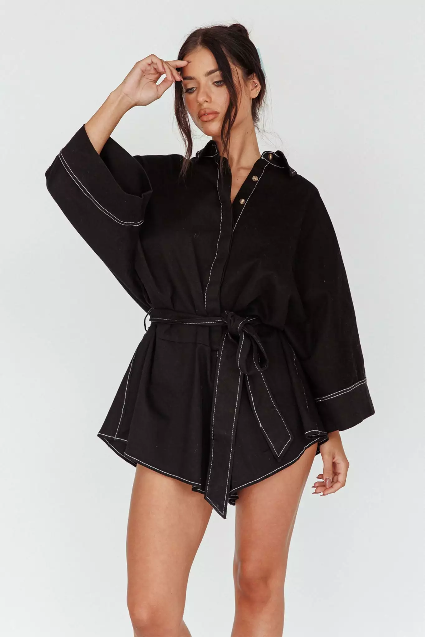 INDIKAH Daytona Beach Long Sleeve Shirt Romper Black - Image 6