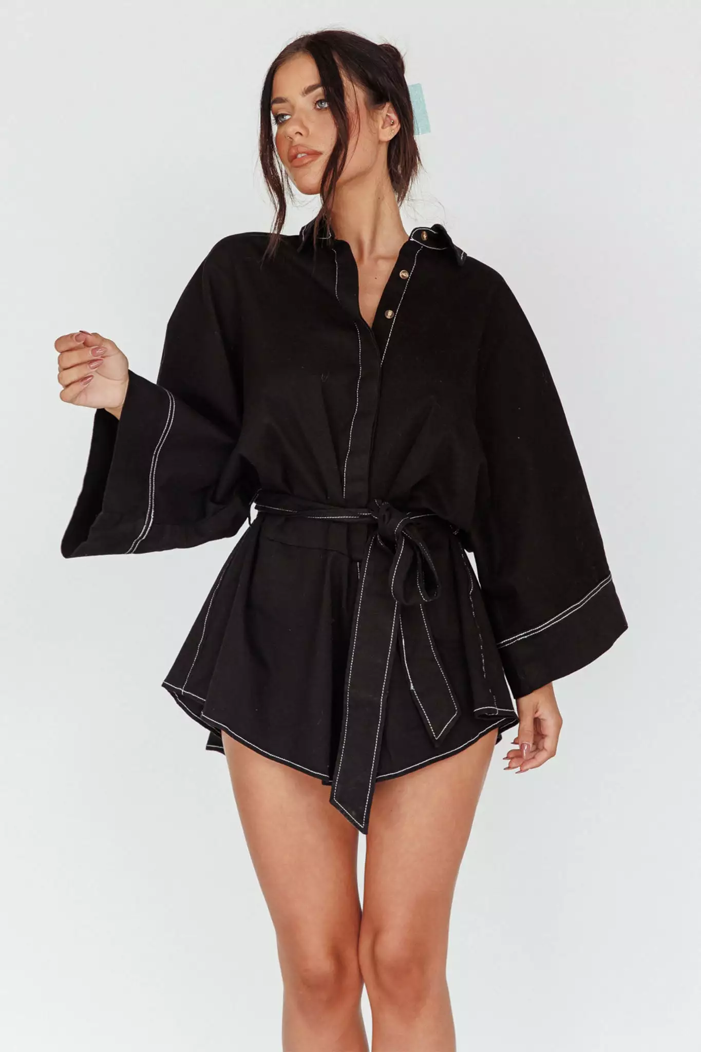 INDIKAH Daytona Beach Long Sleeve Shirt Romper Black - Image 7