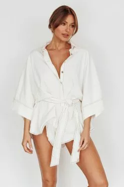 INDIKAH Daytona Beach Long Sleeve Shirt Romper White