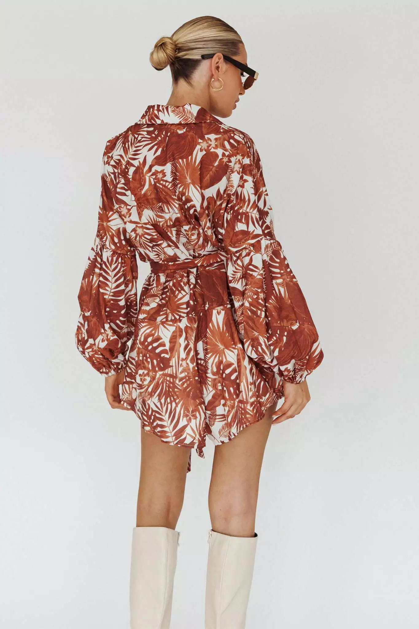 INDIKAH Daytona Beach Long Sleeve Shirt Romper Leaves Brown - Image 2