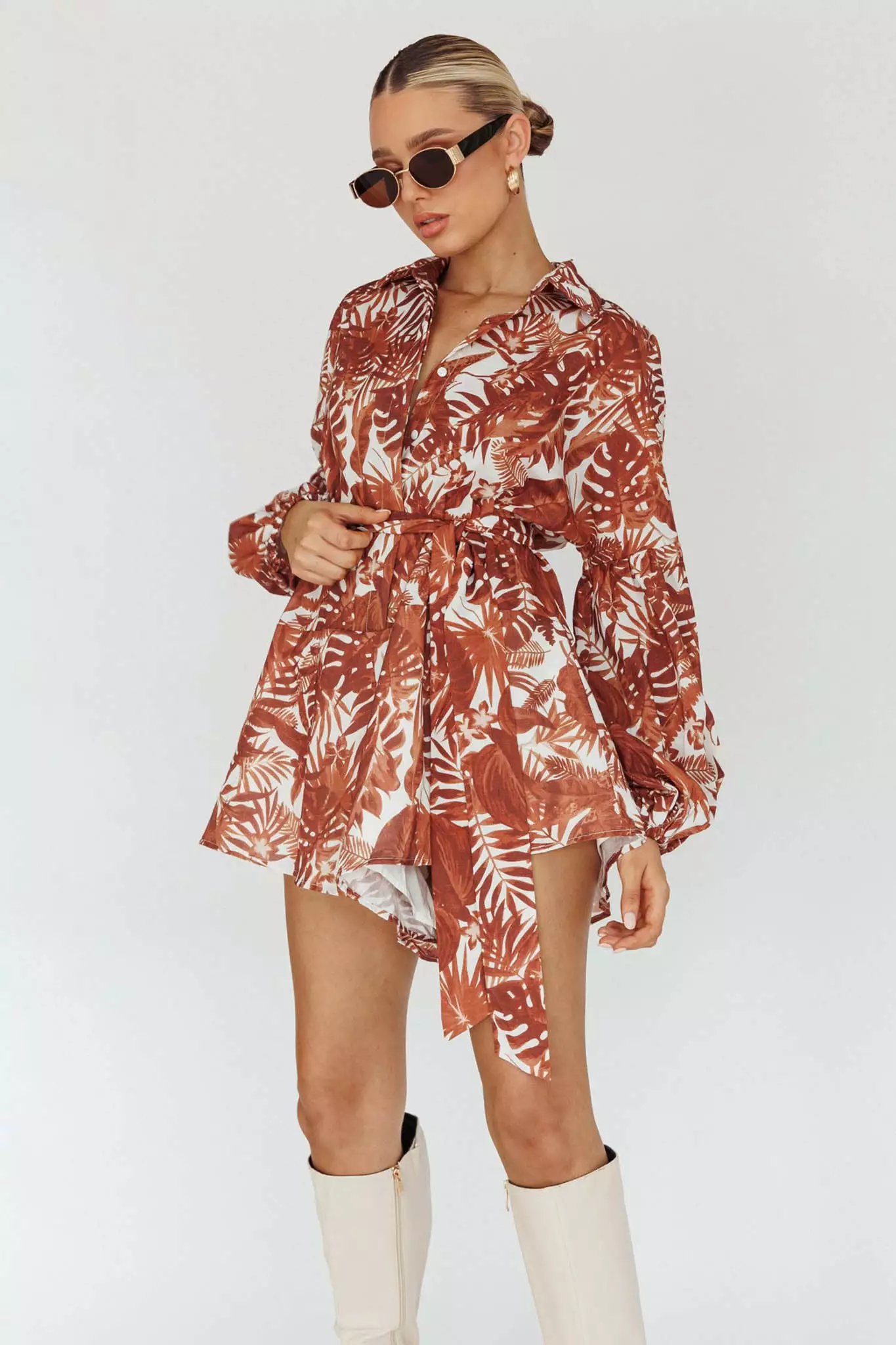INDIKAH Daytona Beach Long Sleeve Shirt Romper Leaves Brown - Image 6