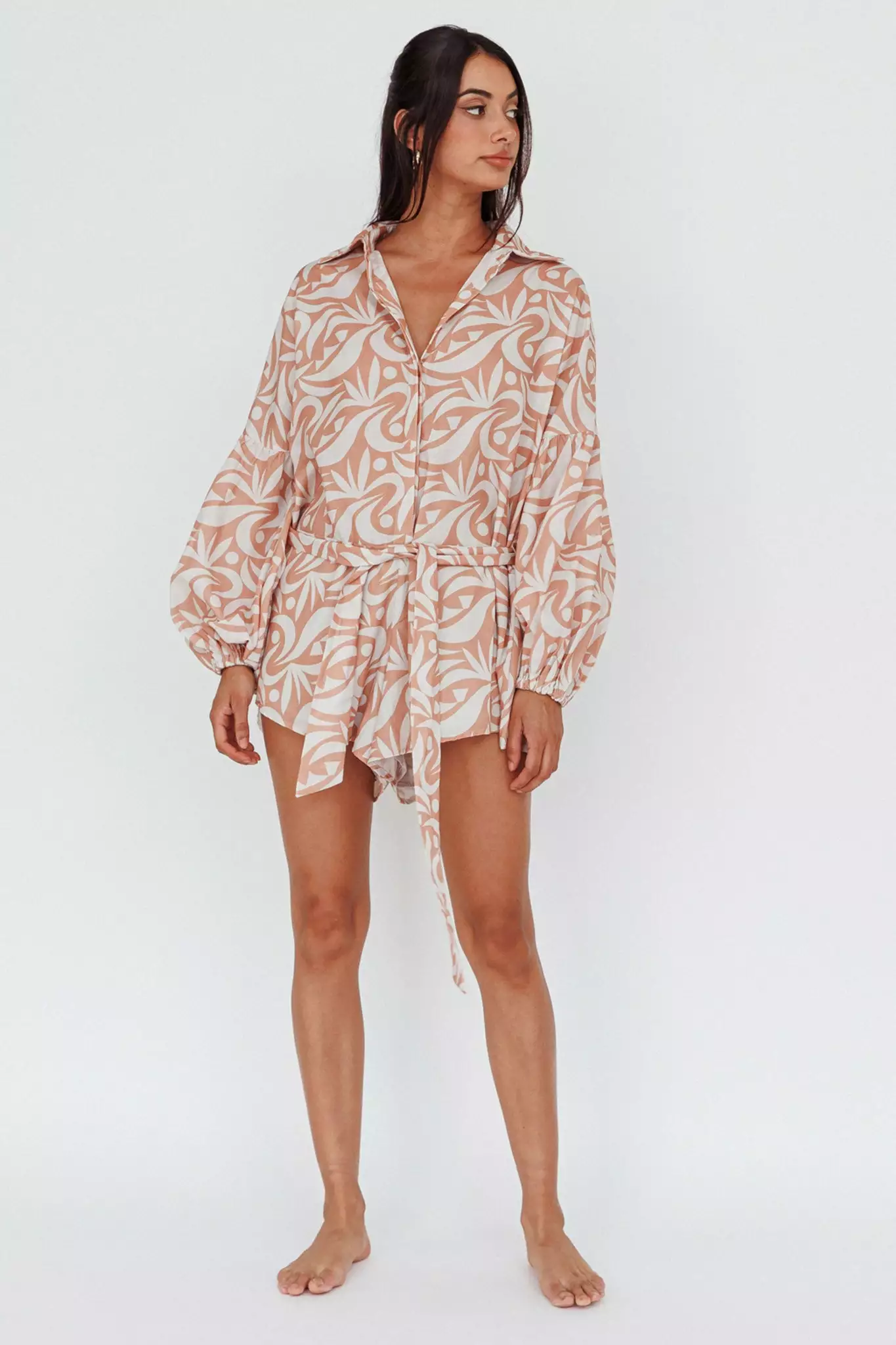 INDIKAH Daytona Beach Long Sleeve Shirt Romper Print Peach - Image 3