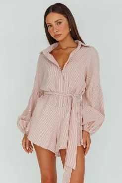 INDIKAH Daytona Beach Long Sleeve Shirt Romper Terracotta Stripe