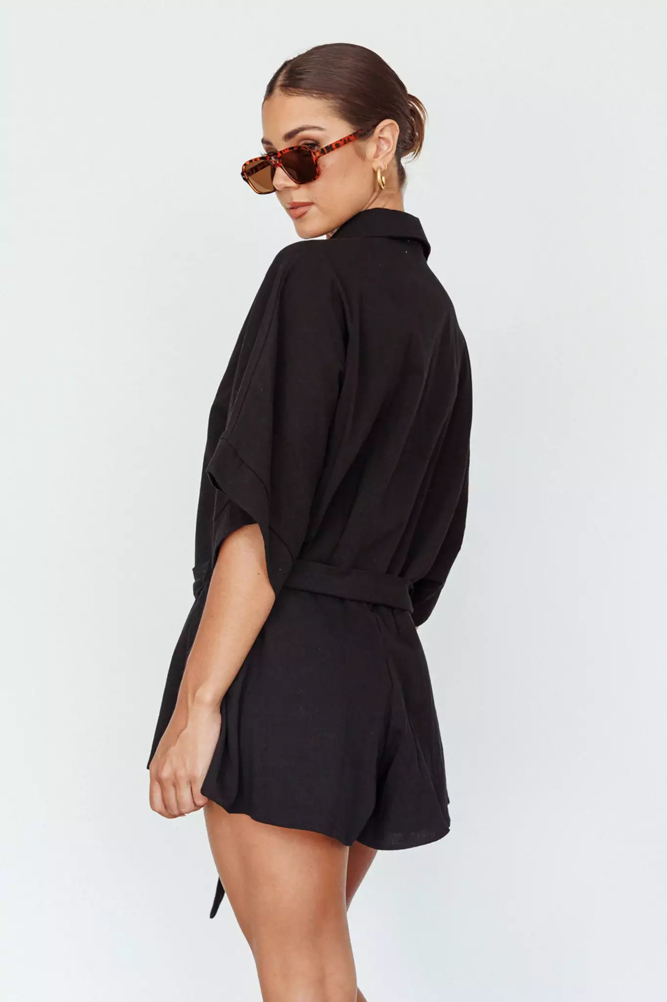 Indi Luxe Daytona Beach Button-Up Romper Black - Image 2