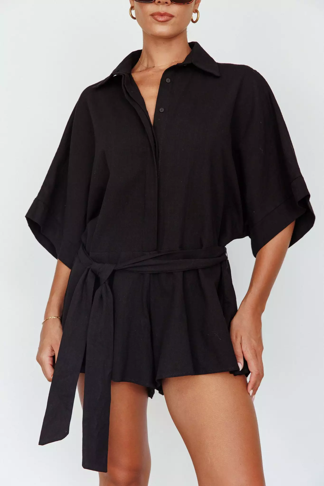 Indi Luxe Daytona Beach Button-Up Romper Black - Image 4