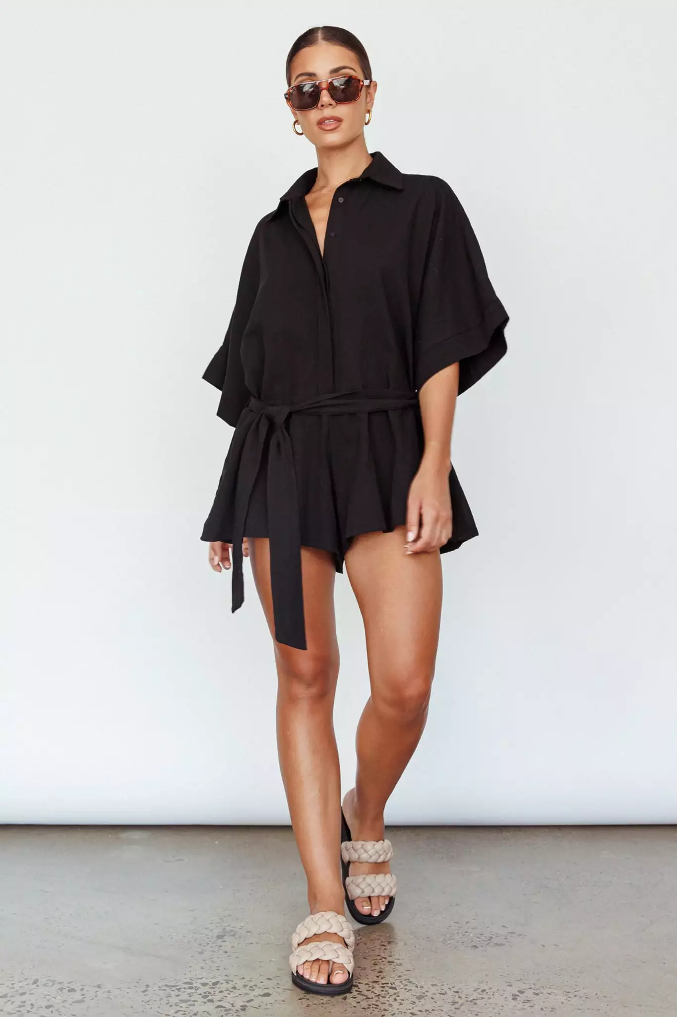 Indi Luxe Daytona Beach Button-Up Romper Black - Image 6