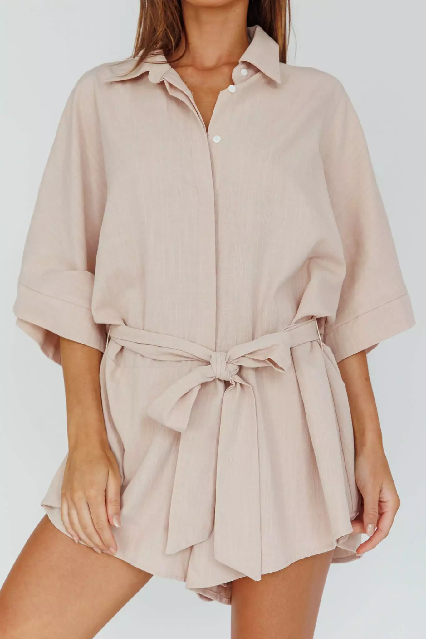 Indi Luxe Daytona Beach Button-Up Romper Sand - Image 4