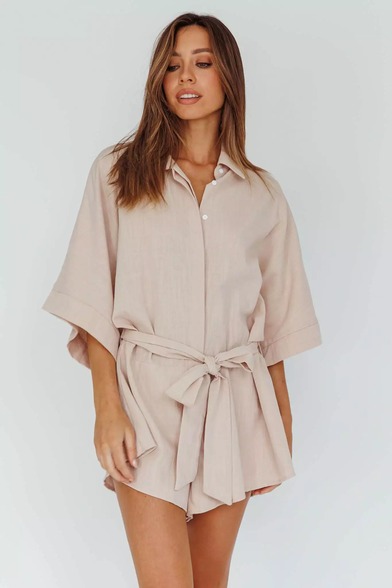 Indi Luxe Daytona Beach Button-Up Romper Sand - Image 5