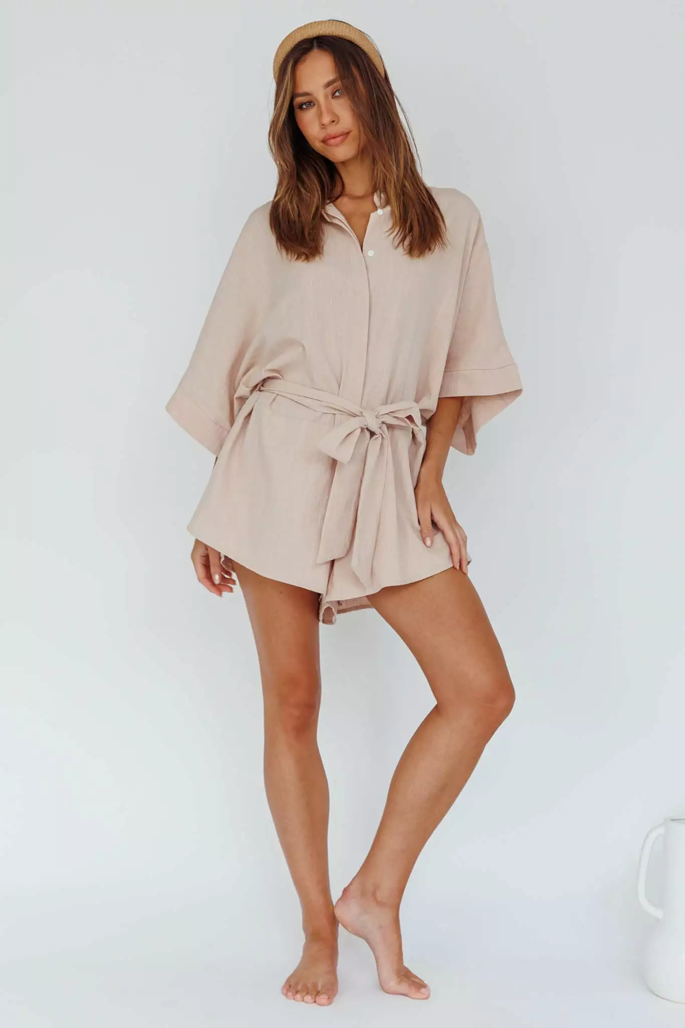 Indi Luxe Daytona Beach Button-Up Romper Sand - Image 7