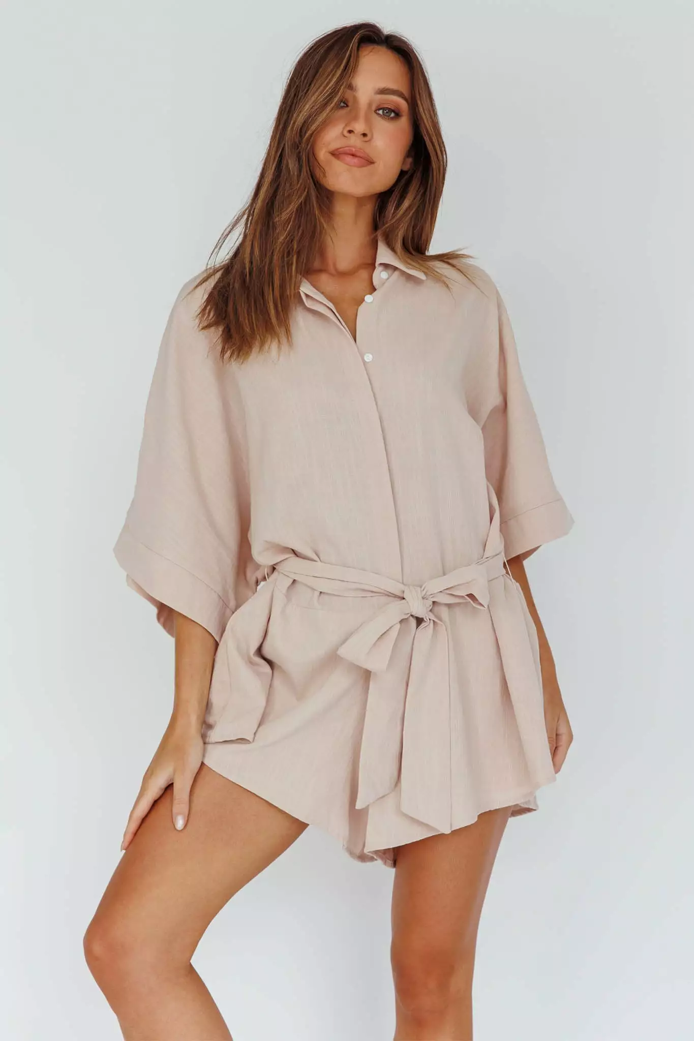 Indi Luxe Daytona Beach Button-Up Romper Sand - Image 8