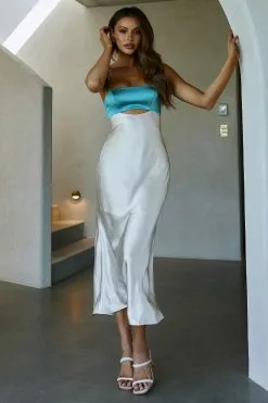 Saints + Secrets Mariana Cut-Out Bust Midi Dress Turquoise