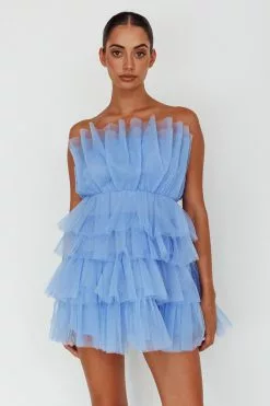 Angel Biba Bon Bon Tiered Mesh Mini Dress Steel Blue