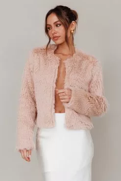 Saints + Secrets London Day Faux Fur Jacket Blush
