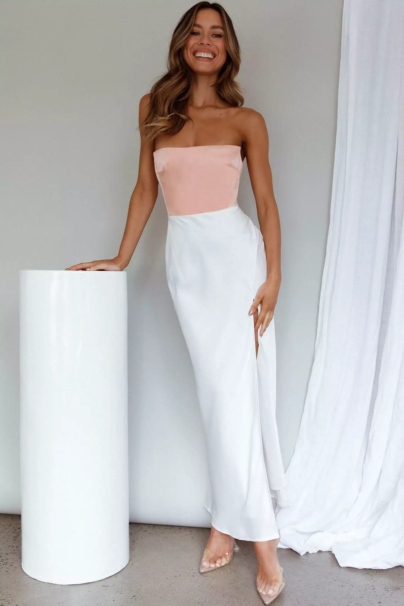 Saints + Secrets Everlee Strapless Split Midi Dress Peach - Image 2